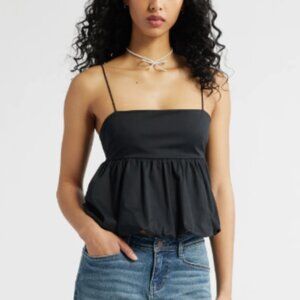 BP. Bubble Hem Babydoll Open Strappy Back Camisole, Black XS 0 NWT
